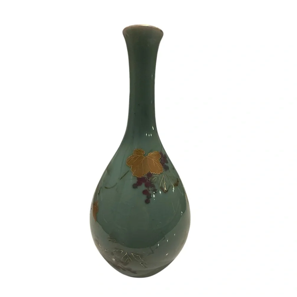 Asian Turquoise Gilt Decorated Crane Neck Porcelain Glazed Large Vase #2